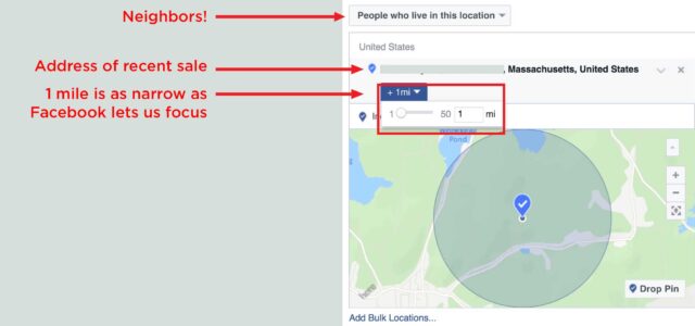 How to get Seller Leads with Facebook Ads: narrow geo-targeting.