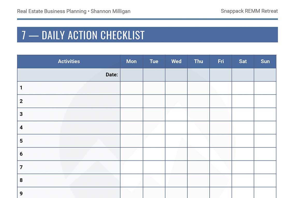 Real Estate Business Plan: Daily Action - REMM & Shannon Milligan.