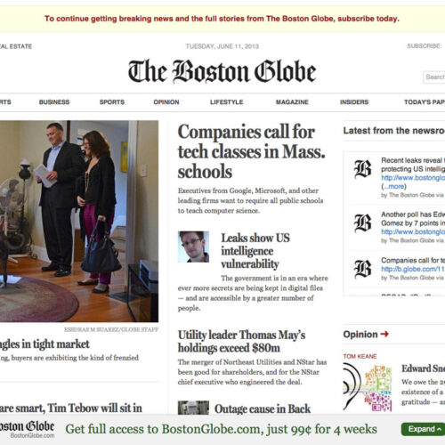 Boston Globe responsive website, desktop view.
