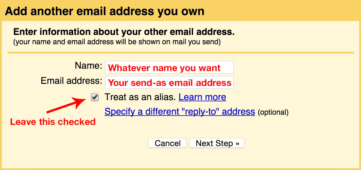 Gmail GoDaddy email forward (3): Add account you own.