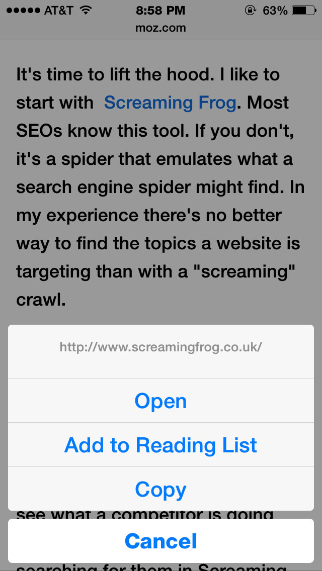 iOS Safari Reader View: CAN'T Open in New Tab.
