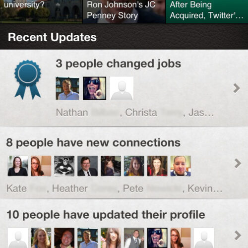 LinkedIn's Terrible Mobile App 1: Updates screen.