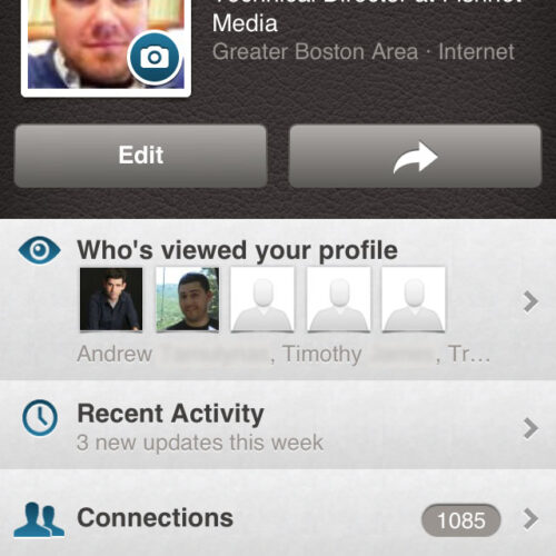 LinkedIn’s Terrible Mobile App 4: Profile screen.