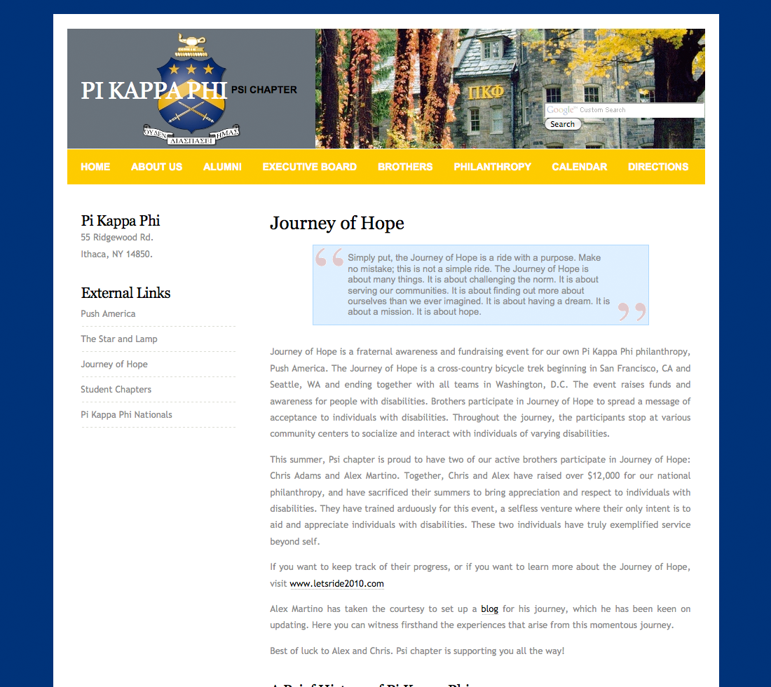 A Pi Kappa Phi chapter website: Cornell University.