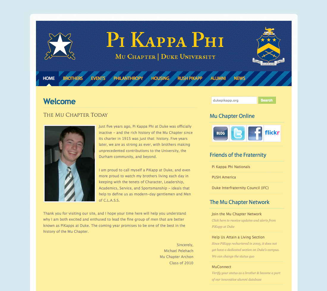 A Pi Kappa Phi chapter website: Duke University.