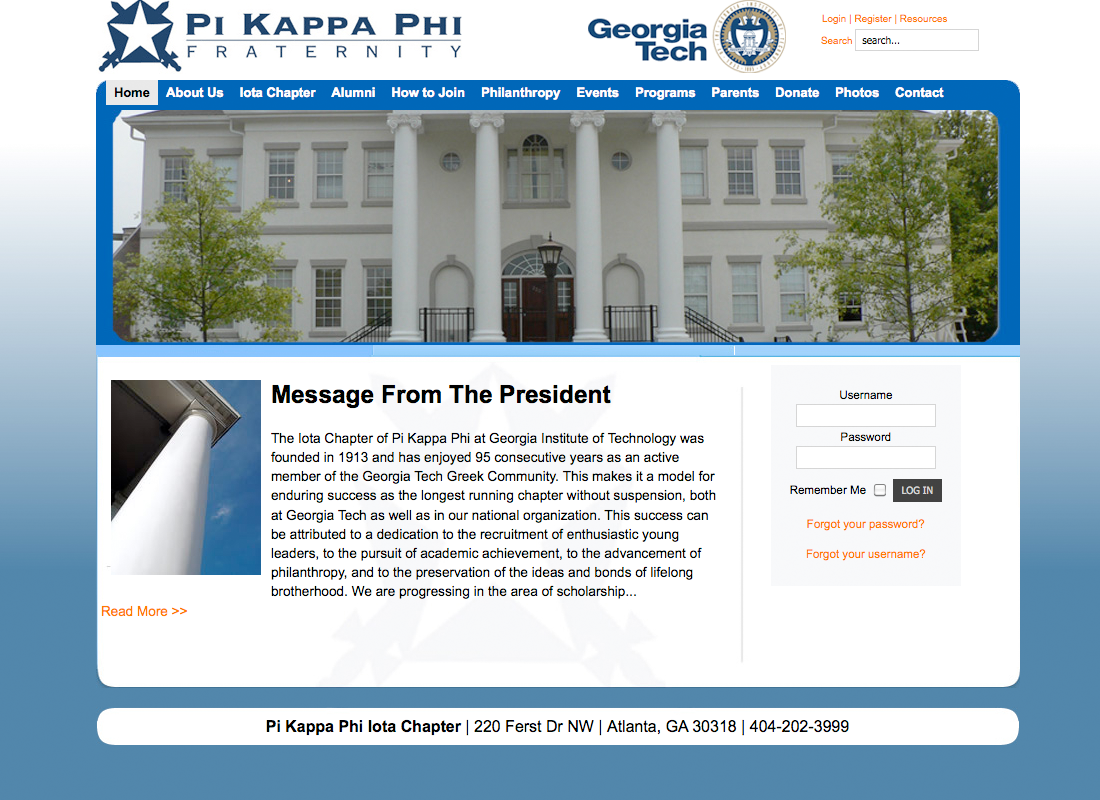 A Pi Kappa Phi chapter website: Georgia Tech University.