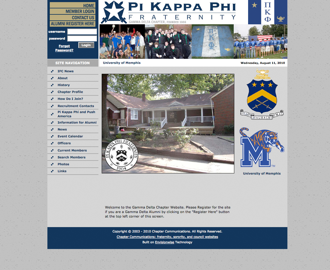 A Pi Kappa Phi chapter website: University of Memphis.