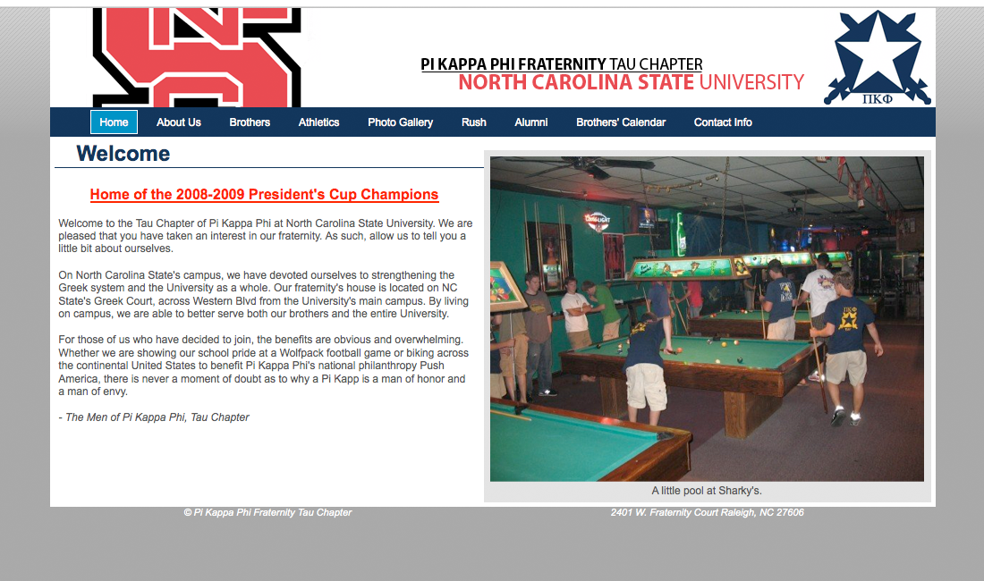 A Pi Kappa Phi chapter website: North Carolina State University.