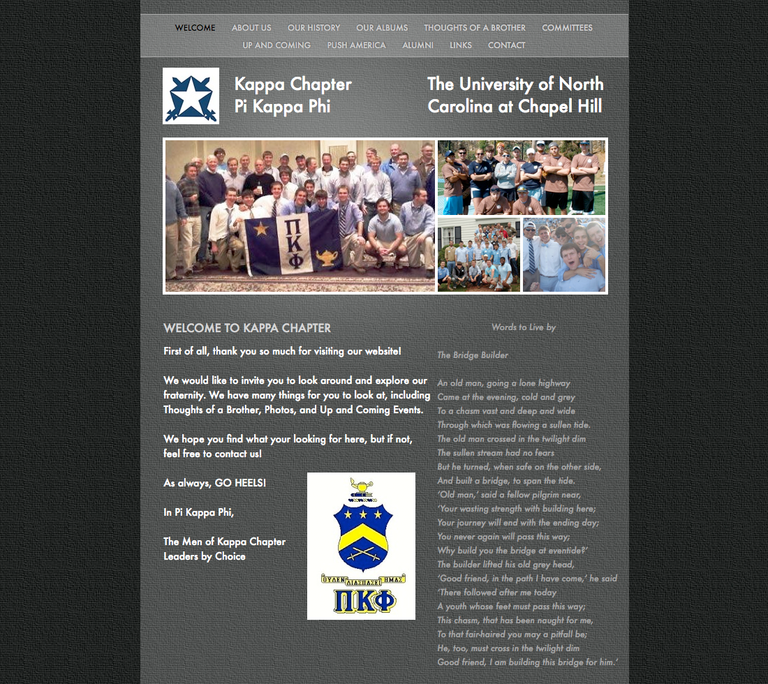 A Pi Kappa Phi chapter website: University of North Carolina.