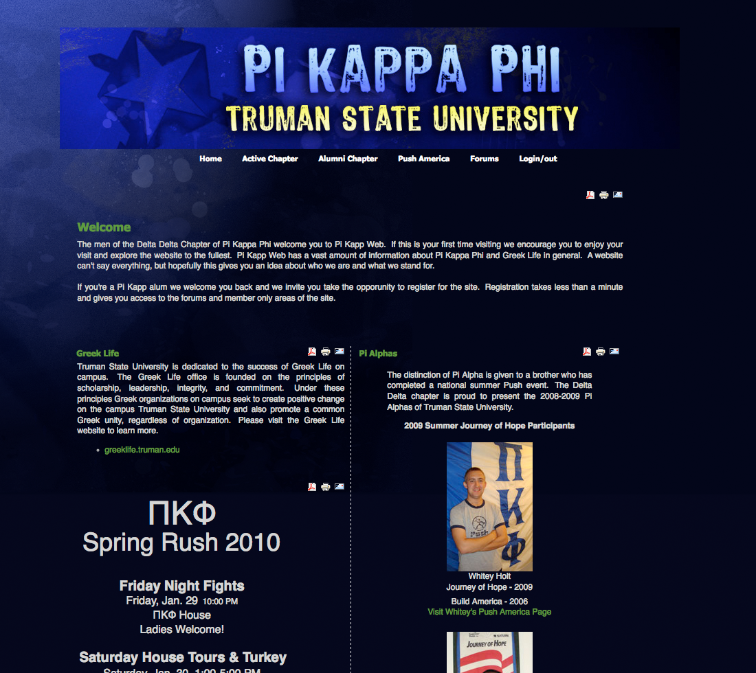 A Pi Kappa Phi chapter website: Truman State University.