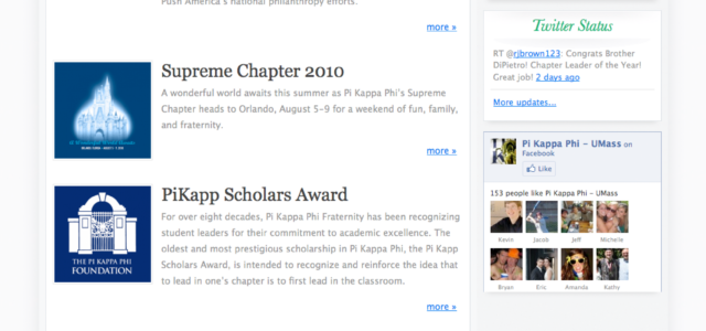 A screenshot of my design, the best chapter website in Pi Kappa Phi.