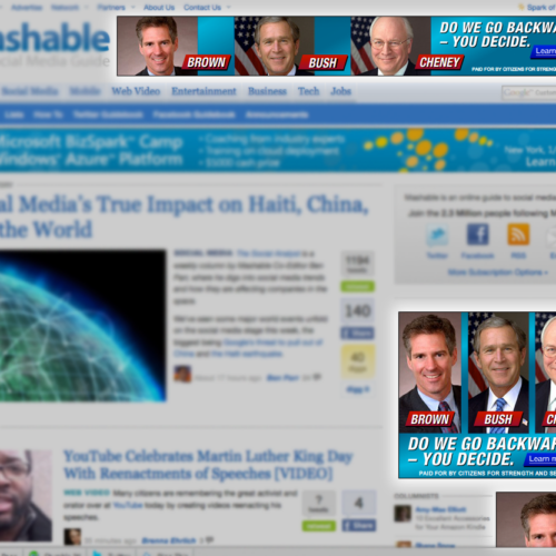 A screenshot of Mashable.com showing 3 political ads.