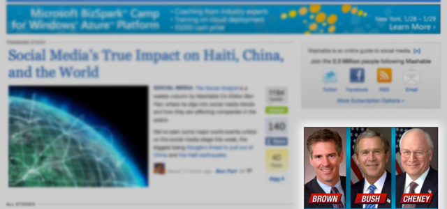 A screenshot of Mashable.com showing 3 political ads.
