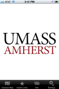 An image of UMass Amherst iPhone app, Welcome screen.