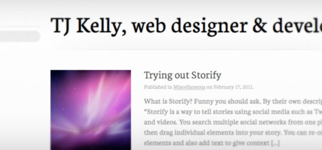 A screenshot of tjkelly.com, June 28, 2011.